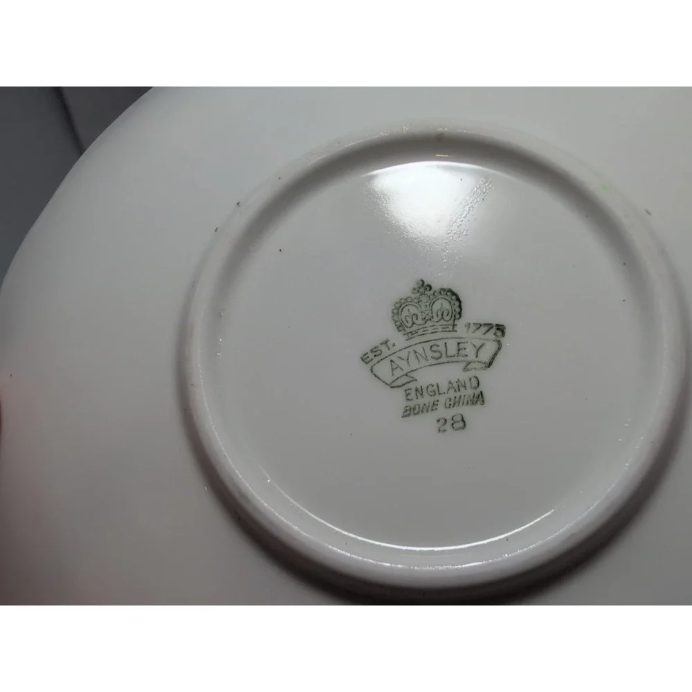 Mint Aynsley pair (2) White‎ Saucer With Gold Rim Petal Design No Cups
